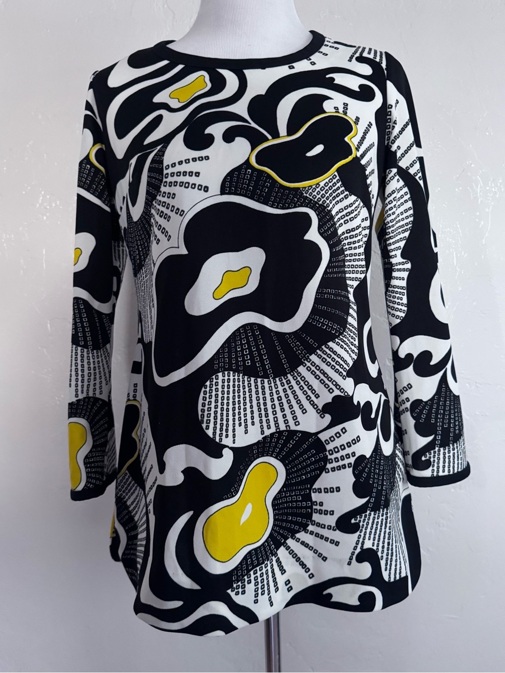 Vintage 60s 70s Space Age Atomic Art Fried Egg Psychedelic Bell Sleeve Top Sz M